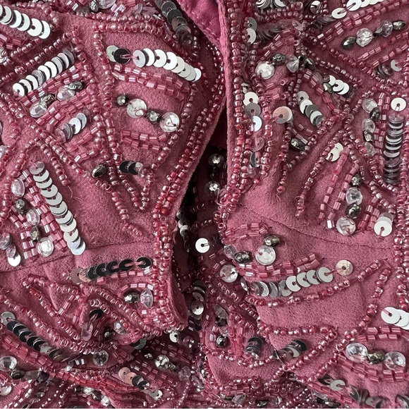 NEW NWT Mac Duggal Geometric Patterned Sequin Midi Dress Rosewood - Picture 13 of 13